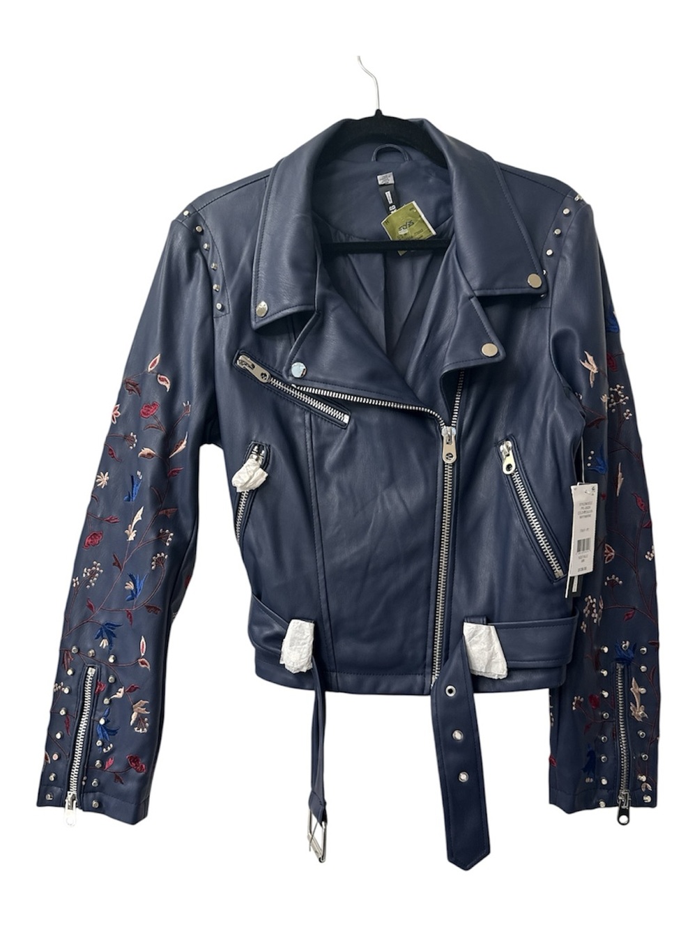 Design Lab Lord & Taylor Navy Embroidered Moto Jacket